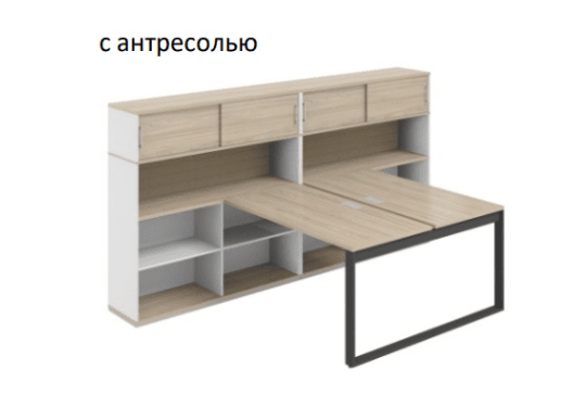 Комплект рабочих столов на 2 человека. С антресолью